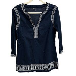 Brooks Brothers Navy Women's Tunic w/ White Embroidery Sz M